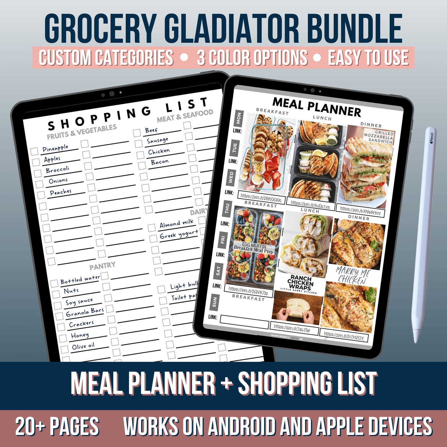 Custom Meal Planner & Shopping List Printable Bundle