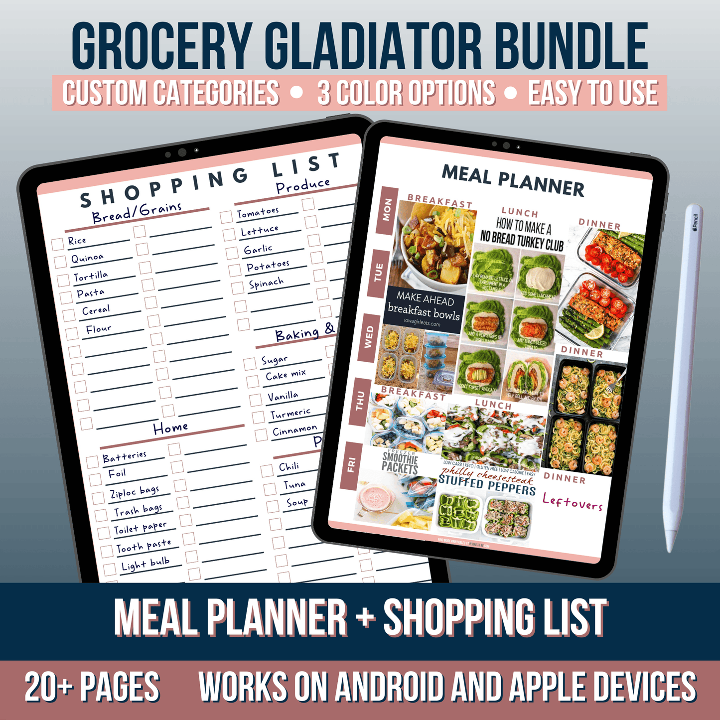 Custom Meal Planner & Shopping List Printable Bundle