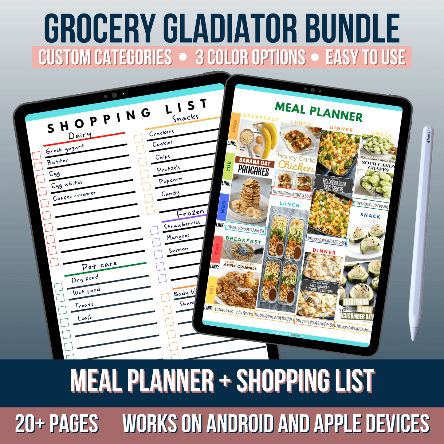 Custom Meal Planner & Shopping List Printable Bundle